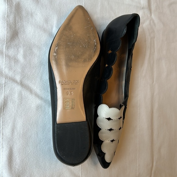 Rachel Zoe scalloped black and white pointed leather flats - Picture 4 of 4